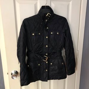 Navy blue, quilted, Banana Republic belted jacket